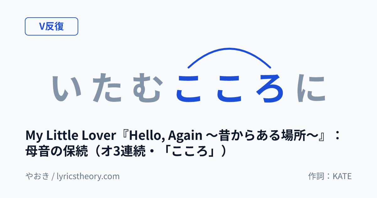 図: My Little Lover『Hello, Again ～昔からある場所～』：母音の保続（オ3連続・「こころ」）