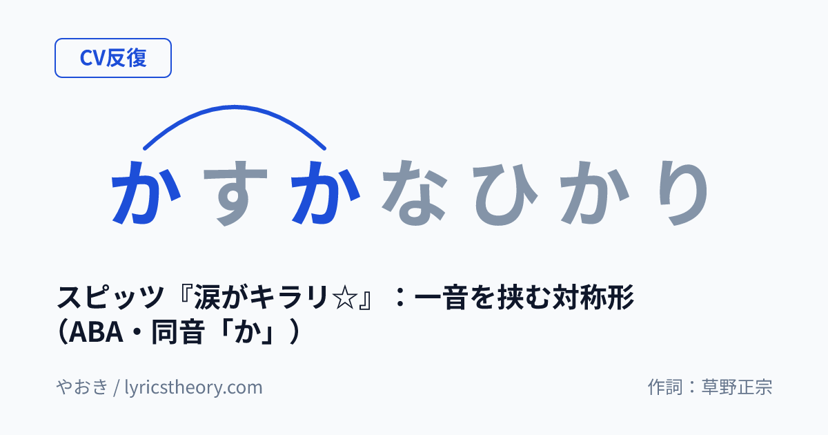 図: スピッツ『涙がキラリ☆』：一音を挟む対称形（ABA・同音「か」）