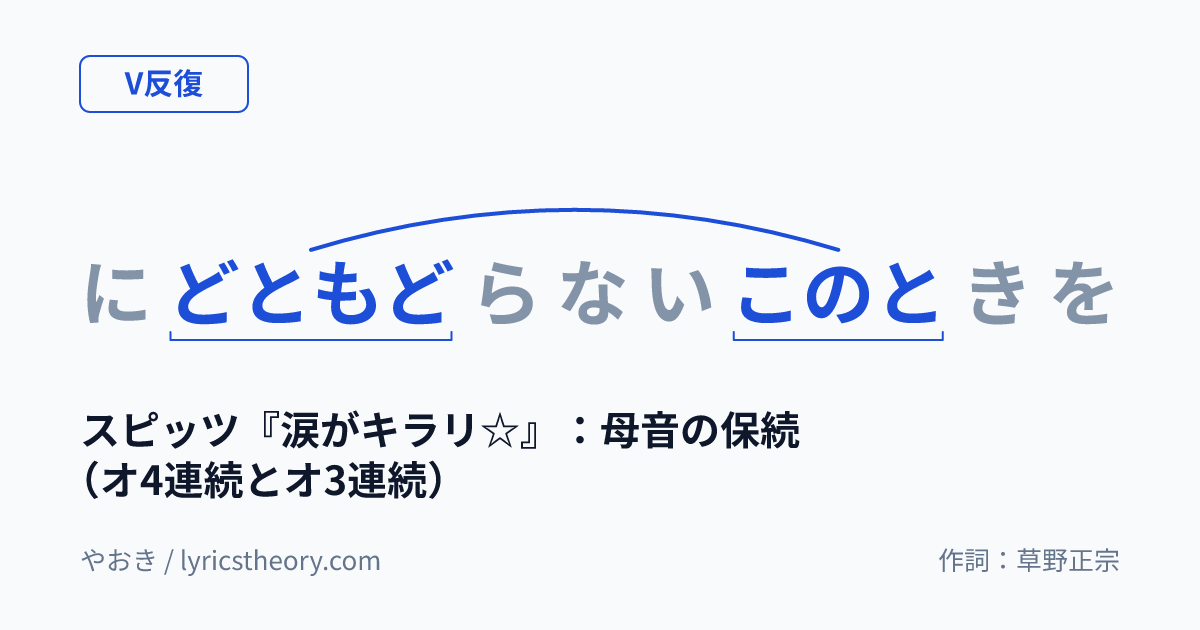 図: スピッツ『涙がキラリ☆』：母音の保続（オ4連続とオ3連続）