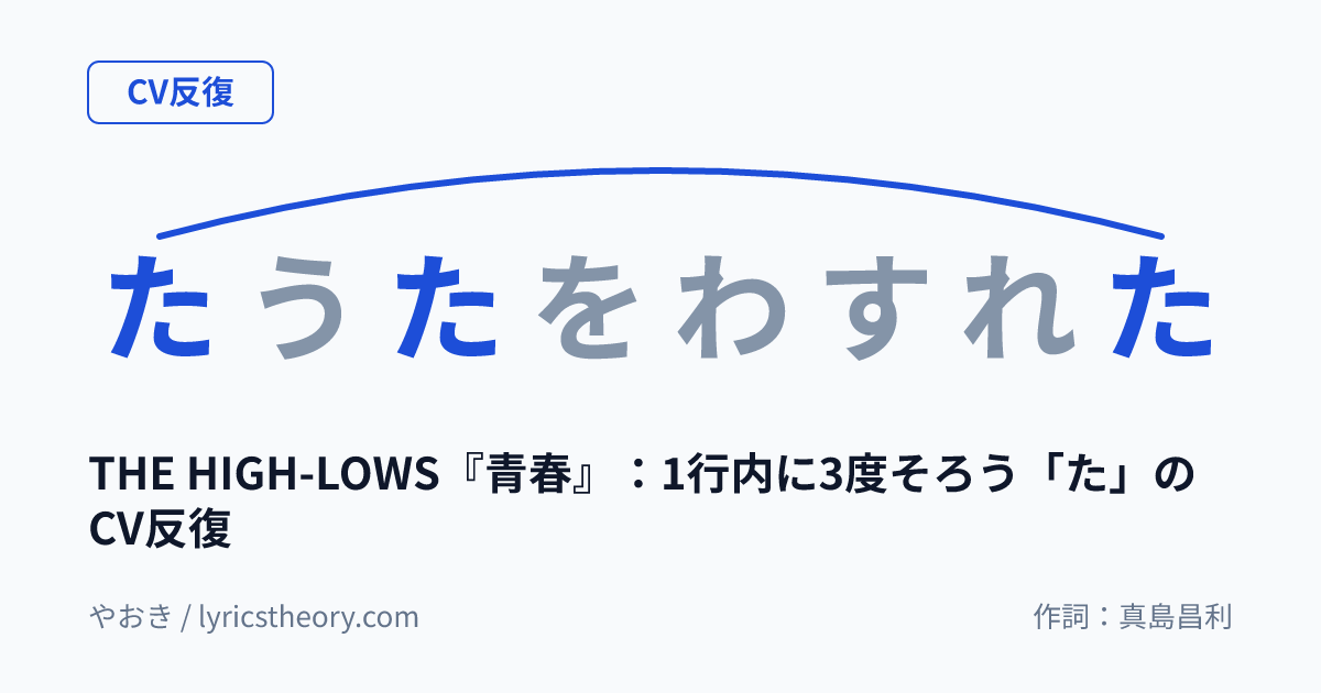 図: THE HIGH-LOWS『青春』：1行内に3度そろう「た」のCV反復