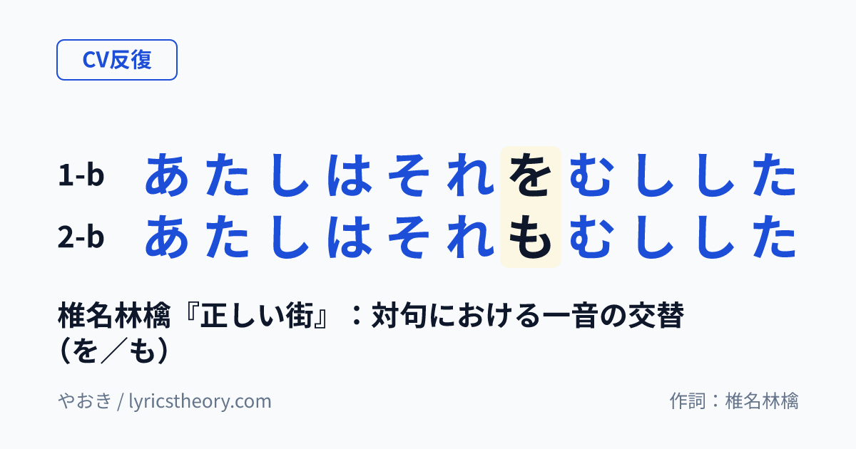 図: 椎名林檎『正しい街』：対句における一音の交替（を／も）